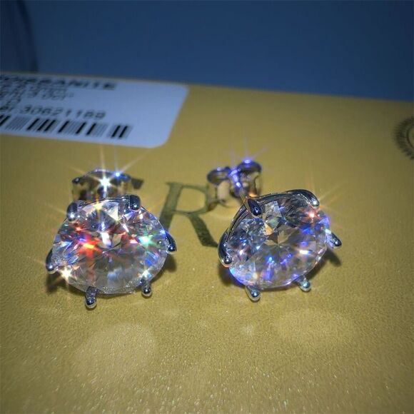 Moissanite Stud Earrings 3 CT Round Cut Lab Created Silver - Picture 4 of 6